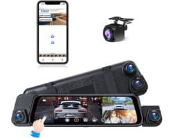 SnelShoppen - 4-kanaals dashcam met 10 inch touchscreen achteruitrijcamera, 150 graden groothoek, 64 GB kaart, G-sensor, loop-opname, parkeerbewaking
