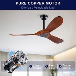 Plafondventilator 52 inch met 3 houten bladen - Geheugenfunctie - Afstandsbediening - Voor terras, woonkamer en slaapkamer - Walnootafwerking - Propellerontwerp — thumbnail 5