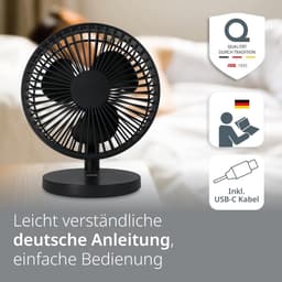 Tafelventilator Stil USB Oplaadbaar Draadloos 3 Snelheden Verstelbare Kantelkop Tot 7,5 Uur Accuduur Zwart — thumbnail 3