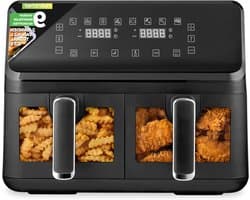Dubbele Mand Airfryer - Heteluchtfriteuse Olievrij - Gezond Koken - Transparant Venster - 88 Liter - Zwart