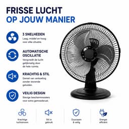 Celestul Tafelventilator 30 cm – Ventilator Zwart – 3 Snelheden – 90° Oscillatie – Verstelbare Kantelhoek – Stille Ventilator – Metalen Bladen – Bureauventilator — thumbnail 2