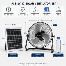 Zonneventilator 3-in-1 met Accu en Netadapter - Solar Ventilator - Mobiele Werkventilator - 12 W Zonnepaneel - 8800 mAh - Ø30 cm — thumbnail 4