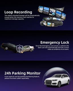 Dashcam voor auto - Zwart - 3 inch - 4 Camera's met 1080p en Nachtzicht - Met Wifi-app en 24-Uurs Parkeerbewaking — thumbnail 4