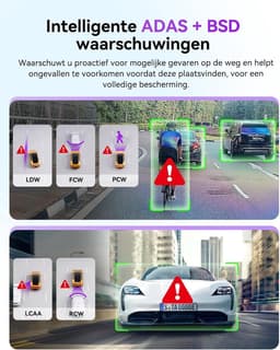 Dashcam voor auto - Zwart - Dubbele 4K camera met GPS, WiFi en Nachtzicht - Voor Vooraan en Achteraan — thumbnail 4