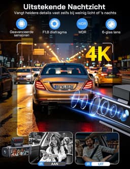 Dashcam voor auto - Zwart - 3,39 inch IPS scherm - 4-kanaals met nachtzicht en app-bediening - Voor personenauto's — thumbnail 3