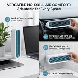 Bladloze Torenventilator - USB Torenventilator - 4000mAh - 3 snelheden - Stille Staande Ventilator - met losse voet en afstandsbediening - voor bureau, slaapkamer en camping - wit — thumbnail 2