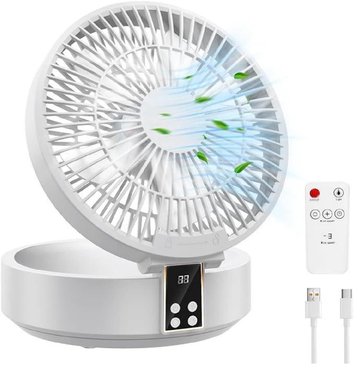 GELLDG Tafelventilator - Draagbare USB Ventilator met 3 Windsnelheden - Verstelbare Hoek & LED-Licht - Geschikt voor Bureau en Camping - 173x177x86mm - Plastic - Inclusief Telefoonhouder en Oplaadkabel — afbeelding 1