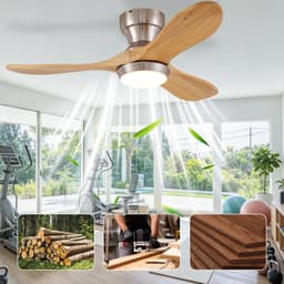 Plafondventilator Met Verlichting – 36 Inch 90 Cm – 3 Bladen – Hout En Metaal – Satijnnikkel Natuurlijk Hout – Afstandsbediening 6 Snelheden — thumbnail 1