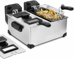Dubbele Friteuse - Frituurpan - Lekkere Snacks - Dubbele Thermostaten - 2x 3 Liter - Grijs — thumbnail 1