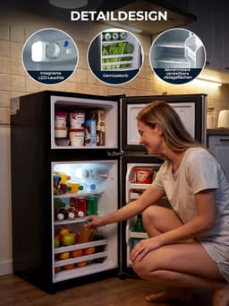 Koelkast met vriesvak - Kleine koelkast Minibar - Koele dranken bewaren - Dubbele deur indeling - 76 Liter - Zilver — thumbnail 5