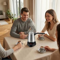 Elektrische Koffiepot - Turkse Koffiezetapparaat Koffie Maker - Koffie Zetten - Dubbel Beschermingssysteem - 600 ml - Zilver — thumbnail 2