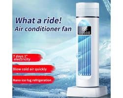 Torenventilator - Ventilator zonder bladen - Stille koeling thuis - 6 snelheden met water - 38 cm hoog - Wit