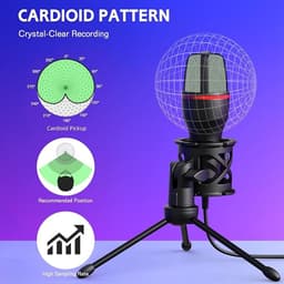 Professionele USB-condensatormicrofoon voor pc – inclusief statief en plopkap – Plug & Play – compatibel met pc, laptop, PS4/5 – ideaal voor streaming, podcasts en YouTube — thumbnail 5