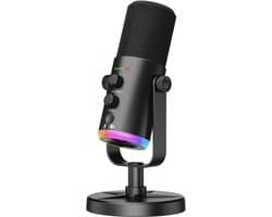 USB-C-microfoon voor podcasts, streaming en gaming op de pc, met RGB-verlichting, mute-knop, bureaustandaard en hoofdtelefoonaansluiting; zangmicrofoon voor zang, TikTok en YouTube.