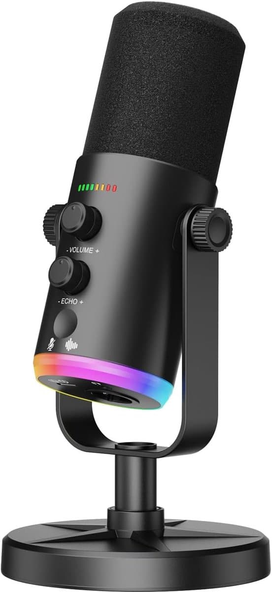 USB-C-microfoon voor podcasts, streaming en gaming op de pc, met RGB-verlichting, mute-knop, bureaustandaard en hoofdtelefoonaansluiting; zangmicrofoon voor zang, TikTok en YouTube. — afbeelding 1