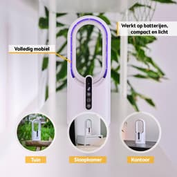 Bladloze Tafelventilator 2500mAh – Stil – 3 Snelheden – Timer – 7-Kleuren Nachtlamp – USB-C – Wit — thumbnail 2