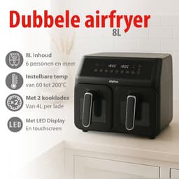 alpina Dubbele Airfryer XXL - Heteluchtfriteuse 2x4L - Air Fryer met Digitaal Touchscreen - Heteluchtoven voor 6 Personen en Meer - 8 Kookprogramma's - Sync-Modus - Timer Functie — thumbnail 2