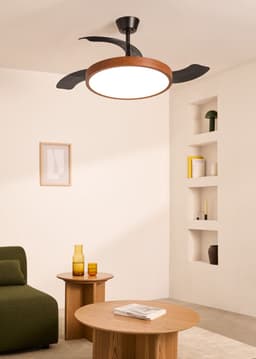 CREATE - Plafondventilator 40W stil met intrekbare bladen met licht - Ø108cm - Zwart / Donker hout - Controller voor wandmontage + afstandsbediening - WIND CLEAR STUDIO — thumbnail 4