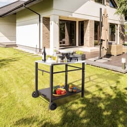 BBQ Werktafel – Barbecue Tafel – Grilltafel – Buitenkeuken Trolley – Werkbank Buiten – Roestvrijstalen Blad – Dubbele Plank – 85x55 cm – Verrijdbaar Met 2 Wielen — thumbnail 4