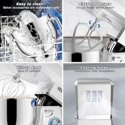 Krachtige Keukenmachine 1800 W met 7,2 Liter Roestvrijstalen Kom, 6 Snelheden en Geluidsarme Kneedfunctie — thumbnail 5