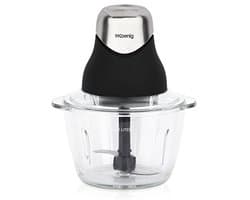 Mini Elektrische Hakker voor Koken en Bereiden van Pesto, Peterselie, Noten en Knoflook - Gegradueerde Glazen Kom 1L en Roestvrijstalen Messen