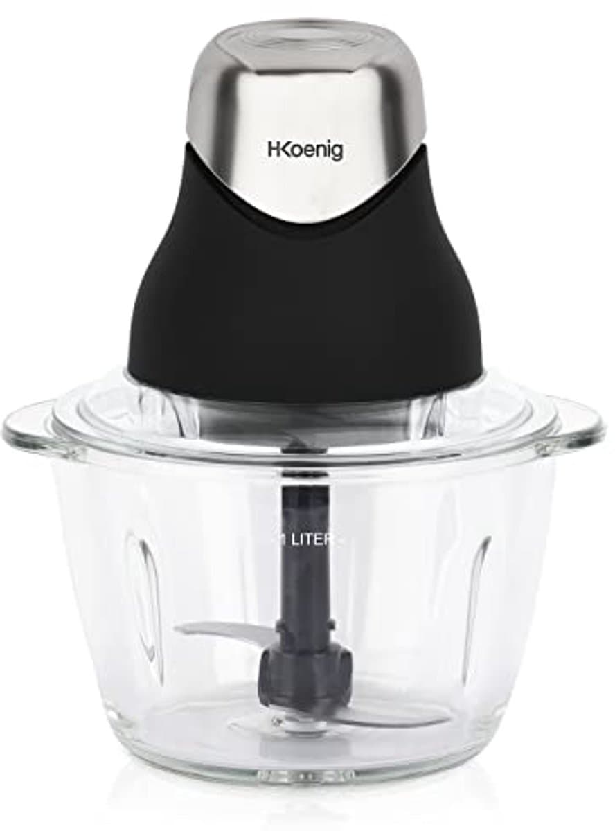 Mini Elektrische Hakker voor Koken en Bereiden van Pesto, Peterselie, Noten en Knoflook - Gegradueerde Glazen Kom 1L en Roestvrijstalen Messen — afbeelding 1
