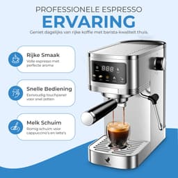 NovaWare® Espressomachine – 20 Bar - Pistonmachine met stoompijpje - Kopjesverwarmer - Coffee Machine - RVS — thumbnail 4