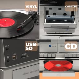 Denver Retro Platenspeler met Speakers - DAB Radio CD Speler - Dubbele Cassette - FM Radio - Hout - MRD166 — thumbnail 3