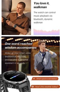 Knobbout 1.43”Scherm AMOLED Smartwatch – 466×466 HD Scherm – 5ATM Waterdicht (tot 50m) – LED Zaklamp + UV-Licht + SOS Noodflits – Bluetooth Bellen – 525mAh Lange Batterijduur – Outdoor & Sporthorloge voor Android/iOS-Zwart — thumbnail 4