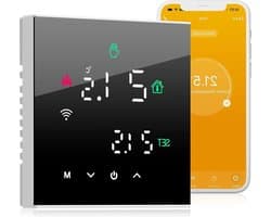 Slimme WiFi Thermostaat voor gasketel - Programmeerbaar - Tuya & Smart Life App - Digitaal LCD-touchscreen - Zwart-Temperatuurregelaar