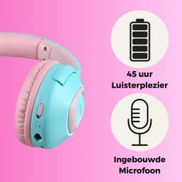 WiseQ Onbreekbare Draadloze Kinderkoptelefoon – Koptelefoon Kind Geluidsdempend – Draadloze Koptelefoon Kind Bluetooth – Over Ear – 45 Uur Batterij – Met Microfoon – Volumebegrenzer – Mintgroen Roze — thumbnail 5