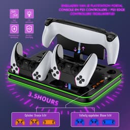 PlayCool all-in-one Multifunctionele RGB Oplaadstation- en Displaystandaard Geschikt voor PlayStation 5/ PS5 Slim/ PS5 Pro (Disc & Digital) & PlayStation Portal (incl. Screen Protector) - DualSense (Edge) controller — thumbnail 4
