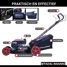 STAHLMANN Grasmaaier - BR532 - 7,0HP (5,1kW) Benzine Grasmaaier 53cm Zelfrijdend 223cc Benzinegrasmaaier met Aandrijving, 53cm Maaibreedte, Mulchen, Maaihoogteverstelling, Easy Clean Aansluiting, Grote Wielen, 60L Korf — thumbnail 2