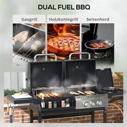 Gasbarbecue - Gasbarbecue en grill - Met slang, thermometer en warmhoudplaten - 5 Branders - Zwart + zilver — thumbnail 3