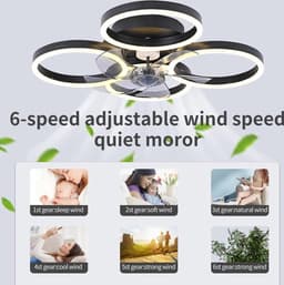 4 Ringen Ventilator - Zwart - 60 cm - Smart Lamp - Kroonluchter - Dimbaar Met Afstandsbediening - 64W — thumbnail 4