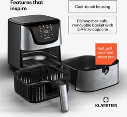 Klarstein Aerovital Deluxe Heteluchtfriteuse / Air fryer - 1700 W - 8 Functies - Inclusief Accessoires - 200°C - Timer - Roestvrij staal — thumbnail 3