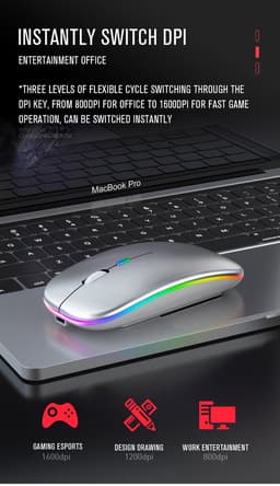 Draadloze Muis - 2.4G - Oplaadbaar - Bluetooth Muis Draadloos - RGB LED - Laptop - Universeel - Ergonomisch - 4 Knoppen - Stil - Goud — thumbnail 4