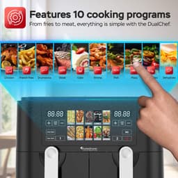 Turbotronic Airfryer XXL DualChef - 9L - 1600W - Heteluchtfriteuse - Dubbele Mand - 2 x 4.5L - 50ºC tot 200ºC - 10 Kookprogramma's - Zwart — thumbnail 4