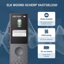 UPLY Digitale Voice Recorder - 64GB - 18 Uur Batterij - Bluetooth 5.2 - Dictafoon - Ruisonderdrukking - Afluisterapparatuur — thumbnail 3