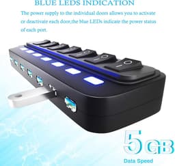 7-Poorts USB 3.0 Hub Splitter met Individuele Aan/Uit Schakelaars en LED Indicatoren — thumbnail 5