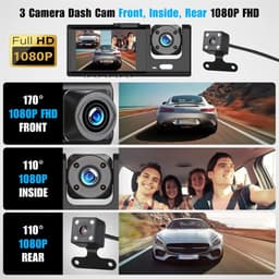 1080P high-definition dashcam, driewegcamera, groothoeklens, binnen- en buitenopname met beeld-in-beeld, eenvoudige installatie — thumbnail 4