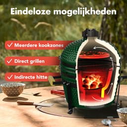KitchenBrothers Kamado BBQ - 16 Inch Houtskool Barbecue - 34⌀ cm - PFAS-vrij - Deluxe Set - Egg BBQ met Accessoires - Vaderdag Cadeau - Groen — thumbnail 4