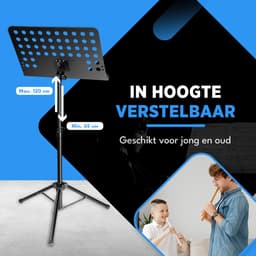 Finesse Muziekstandaard voor Bladmuziek met Telefoonhouder - XL - Opvouwbaar - met Draagtas - Lessenaar - voor Tablet - Zwart — thumbnail 3