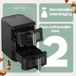 Heteluchtfriteuse Dubbele Kamer - Verticale Friteuse - Gezinsmaaltijden Bereiden - Twee Onafhankelijke Lades - 10L Totaal - Zwart — thumbnail 4