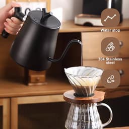 Koffiekan – Theepot – Pour-over koffieketel met zwanenhals – Ketel met zwanenhals - 600ml– Dripketel – Geschikt voor koffie & thee, compatibel met alle warmtebronnen – Zwart — thumbnail 3