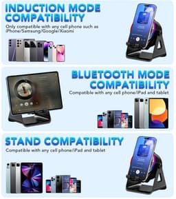 Namajunas - 5-in-1 Wireless Mini RGB Speaker - Telefoonhouder - Telefoonhouders Auto - Magnetisch - Bluetooth Speaker - Draadloze Oplader - Wireless charger - GSM Lader - 360° verstelbare houder voor iPhone/Android/iPad/Samsung - Cadeau — thumbnail 2