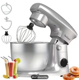 3-IN-1 Keukenstaande Mixer, 10-snelheden Kantelbare Mixer met Pulsfunctie, Inclusief 5,5L RVS Kom, Deeghaak, Mixer, Eierklopper, Spate,Roeren, Noedels kneden, Eieren kloppen, Slagroom, Afwijzen — thumbnail 5