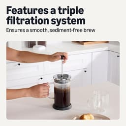 French press - French Press Koffiemaker - Thee Maker - Koffiepers - 1000 ml - Borosilicaatglas - Hoog borosilicaatglas - Drievoudig filtersysteem - Vaatwasmachinebestendig - Zwart — thumbnail 4