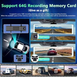 Autospiegel – Achteruitkijkspiegel – Dashcam – Spiegelcamera – Smart Mirror – 11,26 Inch IPS-Touchscreen – Dual 1080p HD Camera — thumbnail 4