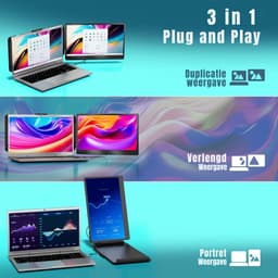 Nexvo® Professionele Portable Monitor Pro 2024 - Full HD - 13” / 16.5” Tri-Screen - Laptop Scherm Uitbreider - Zwart - ‎36cm x 21cm x 4cm — thumbnail 4